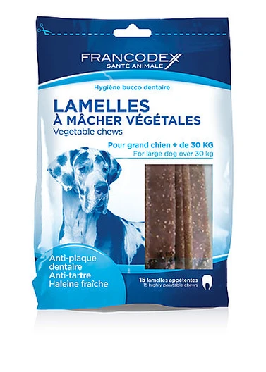 Francodex - Lamelles à Mâcher Anti-plaque Dentaire Pour Grand Chien > à 30Kg - X15 3 Francodex - Lamelles à Mâcher Anti-plaque Dentaire Pour Grand Chien > à 30Kg - X15