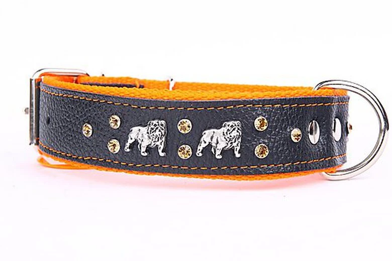 Yogipet - Collier Bulldog Cuir Crystal Pour Chien - Orange 3 Yogipet - Collier Bulldog Cuir Crystal Pour Chien - Orange