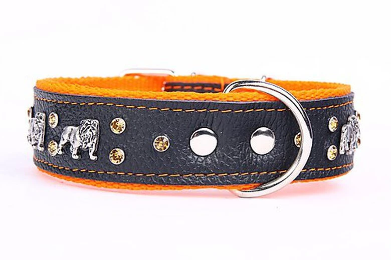 Yogipet - Collier Bulldog Cuir Crystal Pour Chien - Orange 5 Yogipet - Collier Bulldog Cuir Crystal Pour Chien - Orange – Image 3