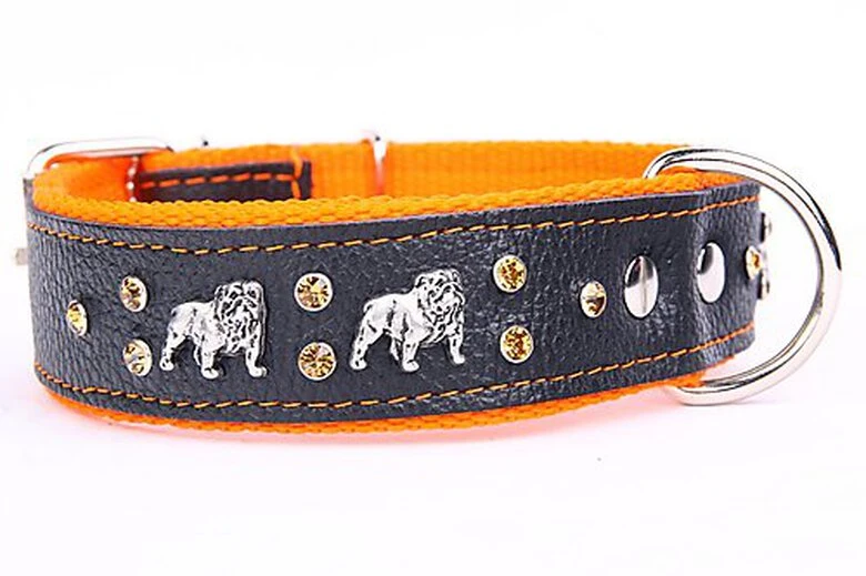 Yogipet - Collier Bulldog Cuir Crystal Pour Chien - Orange 6 Yogipet - Collier Bulldog Cuir Crystal Pour Chien - Orange – Image 4