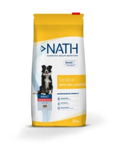 Nouveaux produits 1 Nath - Croquettes Medium/Maxi Adult Sensitive Au Poisson Et Saumon Pour Chien - 12Kg