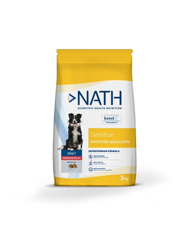 Nath - Croquettes Medium/Maxi Adult Sensitive Au Poisson Et Saumon Pour Chien - 3Kg 3 Nath - Croquettes Medium/Maxi Adult Sensitive Au Poisson Et Saumon Pour Chien - 3Kg